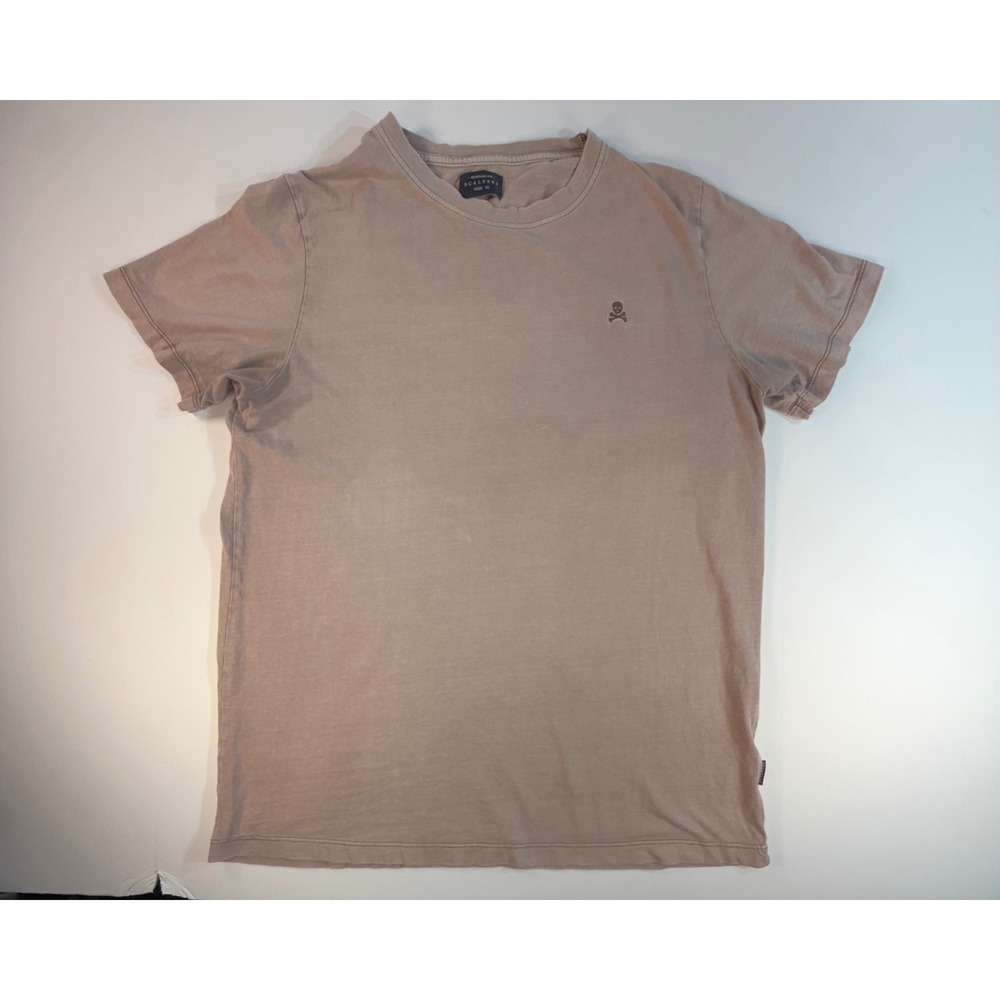 Scalpers Men Regular Fit T-Shirt XL Tan Brown Skull Logo Short Sleeve Crewneck